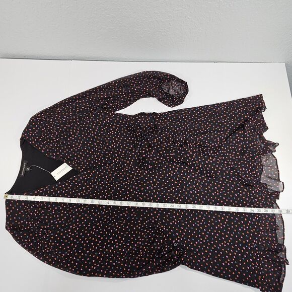 Banana Republic Black Chiffon Heart Print Ruffle Wrap Dress Long Sleeve Size 16 - Picture 10 of 10